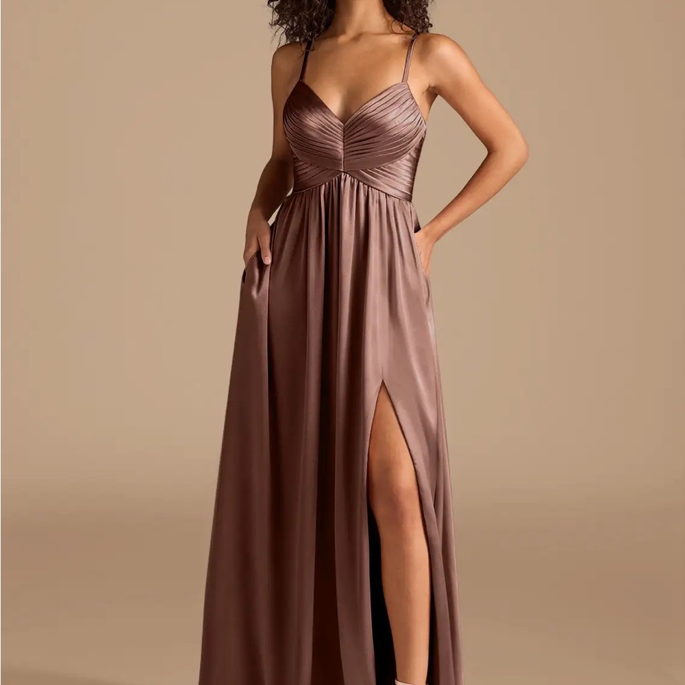 Satin Brown Spaghetti Strap Evening Gown